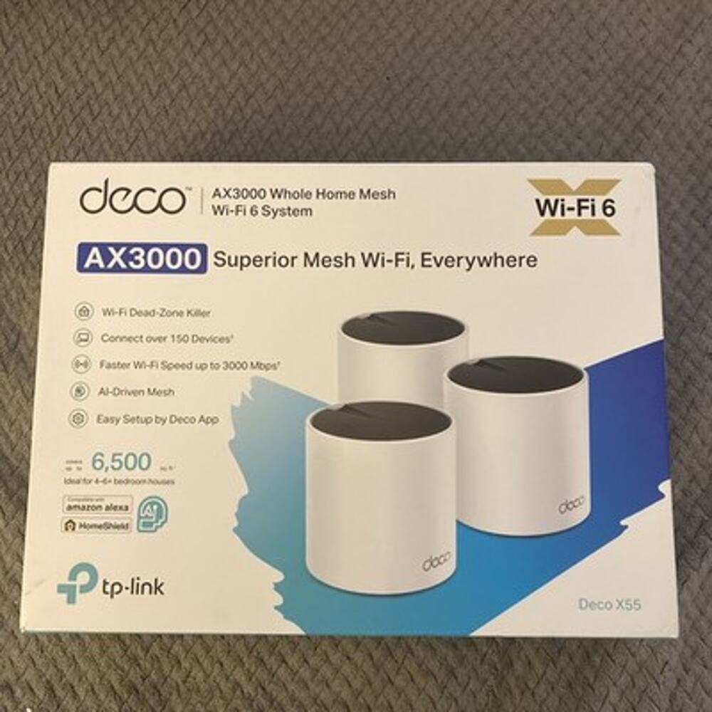 TP-Link Deco X55 AX3000 WiFi 6 Mesh System Whole Home Router 6500 Sq Ft